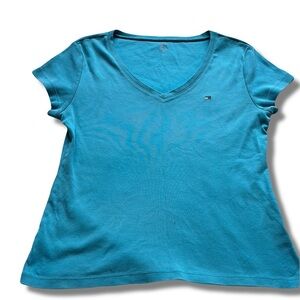 Tommy Hilfiger Blue V-Neck Tee – Size S | 100% Cotton | Bright Hues |